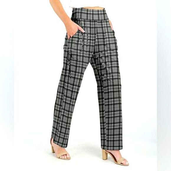 Lily Plaid Straight-Leg Pants Size 1X - Picture 1 of 12